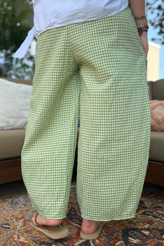 Arbi Gingham Relaxed Barrel Pant Green